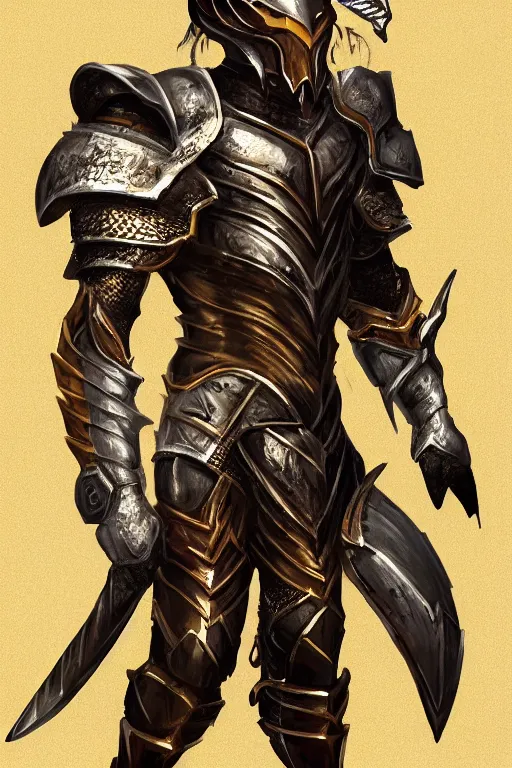 Prompt: Golden dragon born fighter wearing plate armor, concept art, trending on artstation