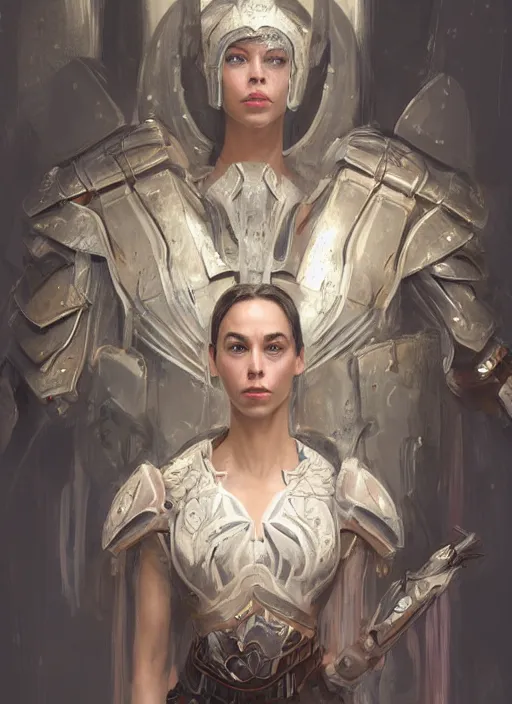 Image similar to a professional portrait of a beautiful young female, clothed in ethereal battle armor, olive skin, long dark hair, beautiful bone structure, symmetrical facial features, intricate, elegant, digital painting, concept art, smooth, sharp focus, finely detailed, illustration, from Valerian and the City of a Thousand Planets, in the style of Ruan Jia and Mandy Jurgens and Artgerm and Greg Rutkowski and William-Adolphe Bouguerea