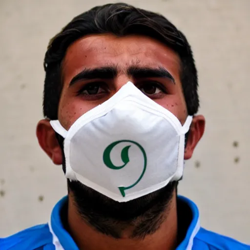 Prompt: kurdish eastern soccer player with face mask