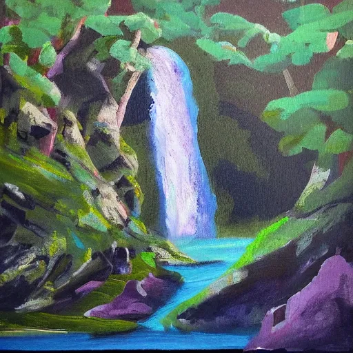 Prompt: a painting of a waterfall, in the style of dadi gudbjornsson