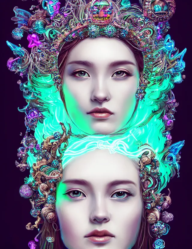 Image similar to goddess portrait by jessica oyhenart in crown made of skull, bioluminiscent, plasma, ice, water, wind, whimmy, super intricate ornaments artwork by 翼 次 方 cg