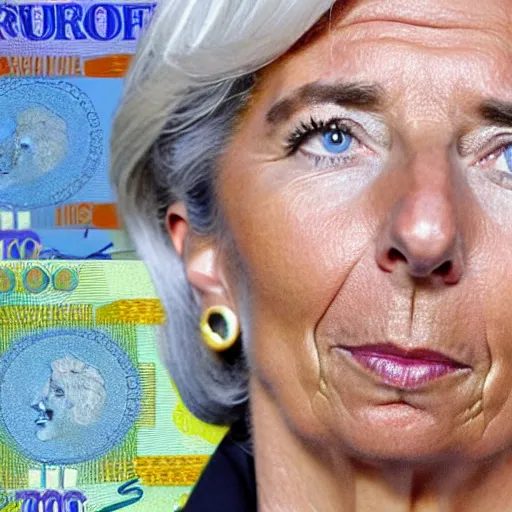 Image similar to Christine Lagarde using euro bills as wallpaper