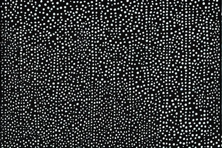 Image similar to black figure, faceless people dark, dots, drip, stipple, pointillism, technical, abstract, minimal, style of francis bacon, asymmetry, pulled apart, cloak, hooded cowl, made of dots, abstract, balaclava, colored dots, sploch