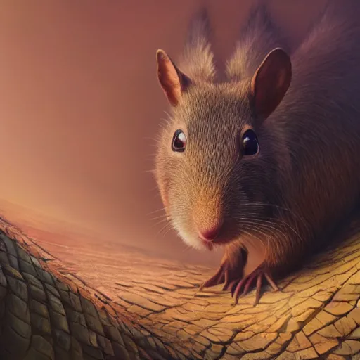 Image similar to agouti close shot, cute, fantasy painting, concept art, global illumination, tankoban, 4 k, fantasy painting, hyper detailed, pixar animation style, 8 k, studio light, award winning, by artgerm, sylvain sarrailh, rossdraws, wlop, very beautiful