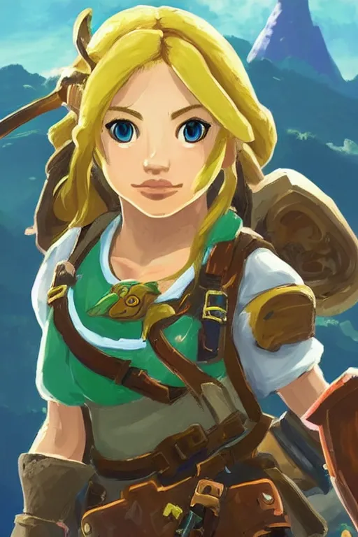 Image similar to an in game portrait of isabelle from the legend of zelda breath of the wild, breath of the wild art style.