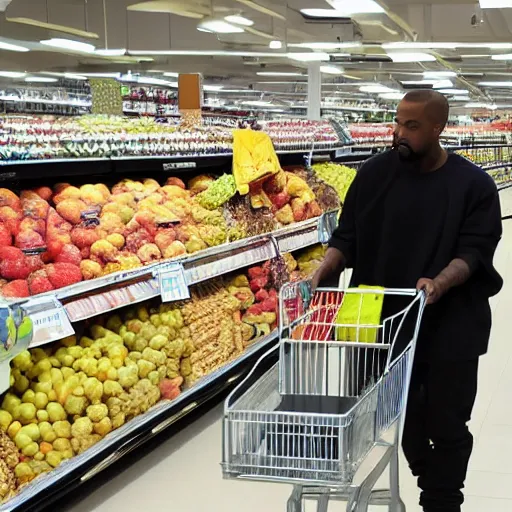 Image similar to grocery store filled with multiple kanye wests shopping