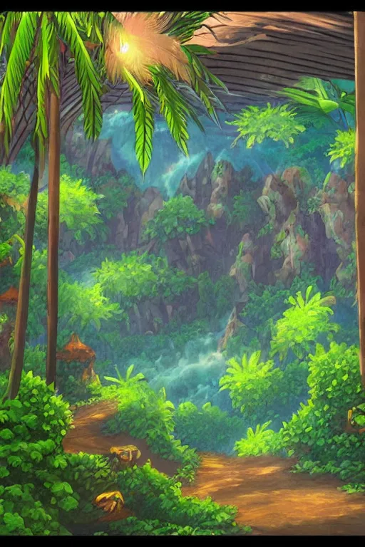 Image similar to “ a pre - rendered background from a 1 9 9 9 jrpg, tropical ”