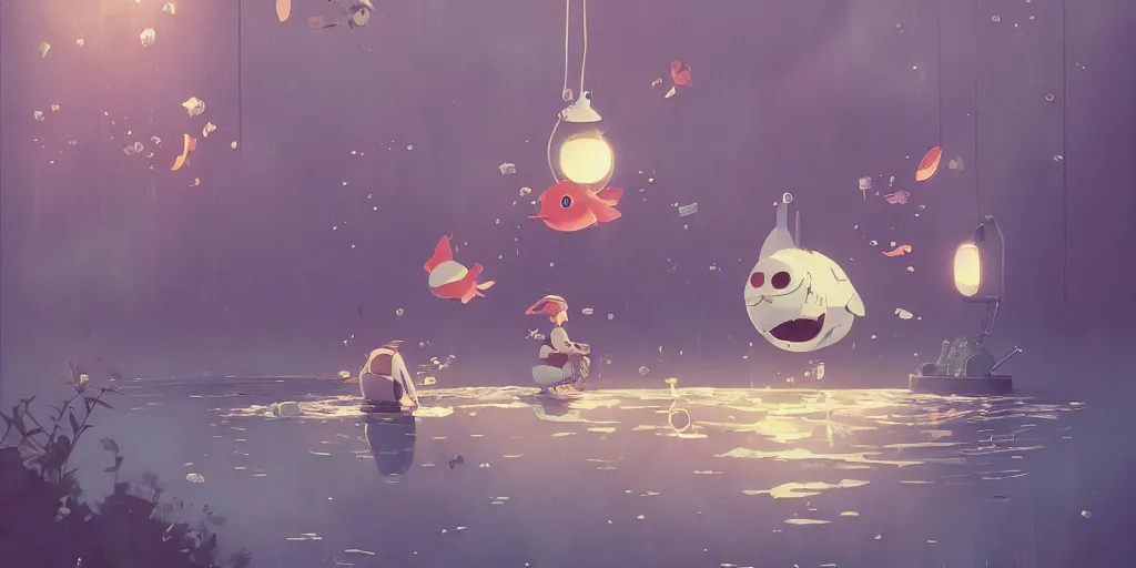 Prompt: cute anime fish by Goro Fujita and Simon Stalenhag and Banksy and Hieronymous Bosch, 8k, trending on artstation, hyper detailed, cinematic