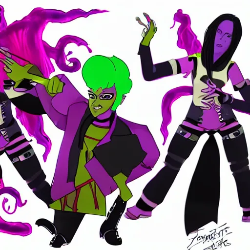 Image similar to CGI psychic punk rocker electrifying rockstar with a giant vampiric squid for a head concept character designs of various shapes and sizes by genndy tartakovsky and Lauren faust