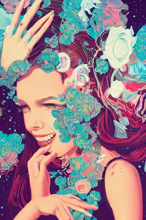 Image similar to a girl smiling cute, Tristan Eaton, victo ngai, artgerm, RHADS, ross draws