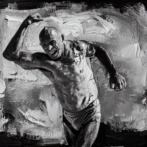 Image similar to an impasto oil painting of kelly slater!! with a moustage painted by leonadro da vinci, 5 0 mm black and white photography, high detail, 4 k resolution