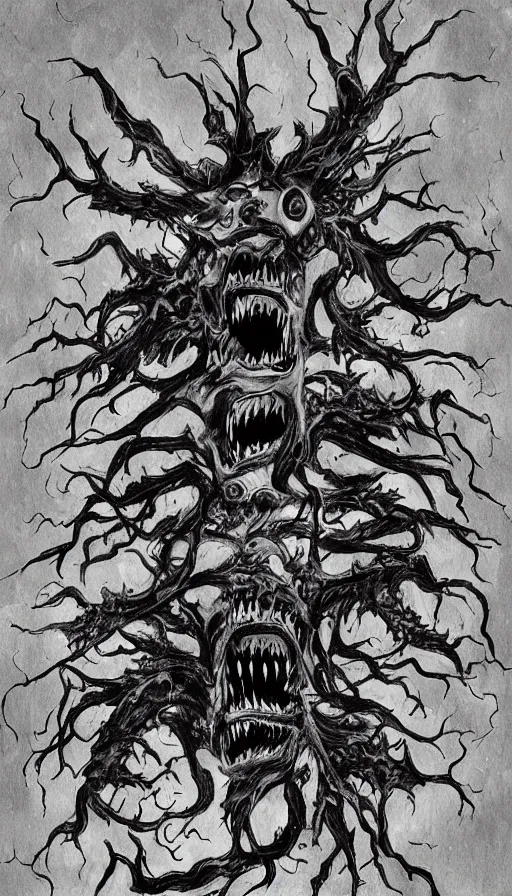 Image similar to a storm vortex made of many demonic eyes and teeth, by qian xuan