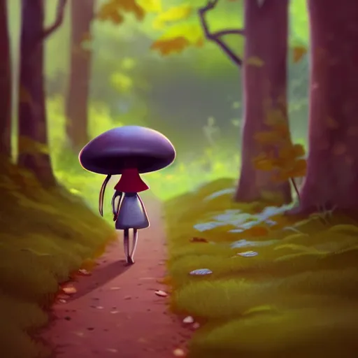 Image similar to collecting mushrooms ilustration a young girl walking in the woods collecting mushrooms, style by goro fujita, character art, sharp focus, highly detailed, artstation