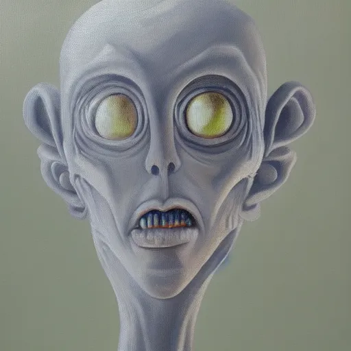 Prompt: oil painting of a grey alien