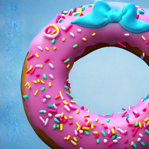 Image similar to 3 d render of a donut with pink icing and sprinkles flying with wings. light blue background