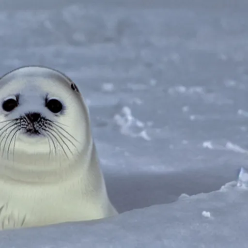 Image similar to baby harp seal as a host, film still from west world