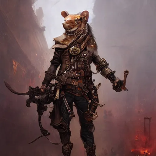 Image similar to steampunk rat warrior, by ruan jia