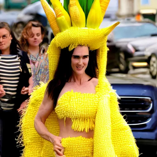 Prompt: jennifer connelly wearing a corn costume