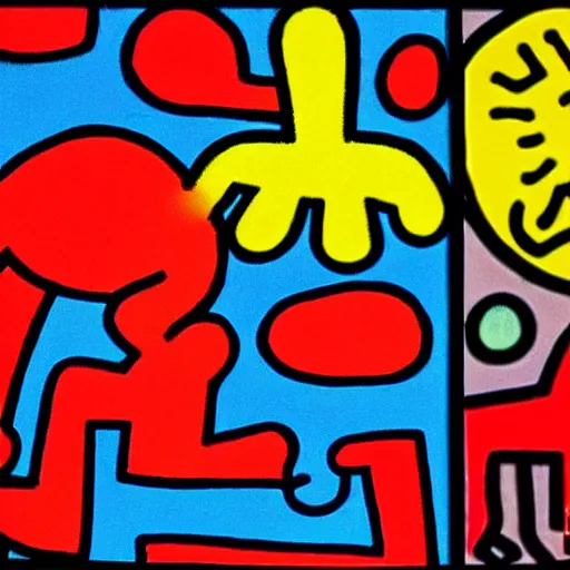 Image similar to art of a mushroom cloud inspired by keith haring and jean - michel basquiat