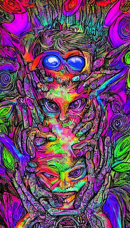 Image similar to psytrance artwork, by schizophrenia patient