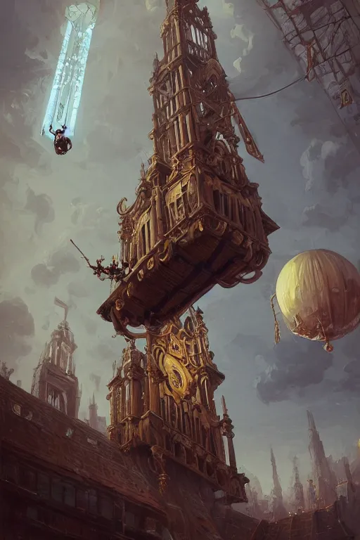 Image similar to illustration a low angle view of a tall ornate pipe organ falling to ruin, by peter mohrbacher, by alex andreev, by jacek yerka, by alan lee, by vincent di fate, large depth of field, super detailed, digital art, trending on artstation