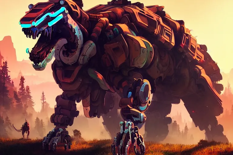 Image similar to wolf - tank machine mecanical creature robot of horizon forbidden west horizon zero dawn radiating a glowing aura global illumination ray tracing hdr fanart arstation by ian pesty and alena aenami artworks in 4 k