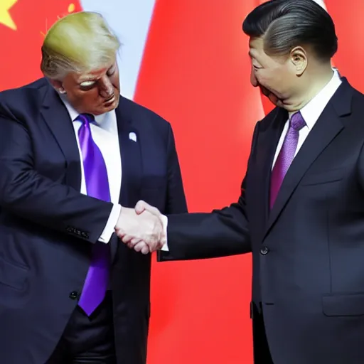 Image similar to trump hugging xi jinping on stage in front of crowd