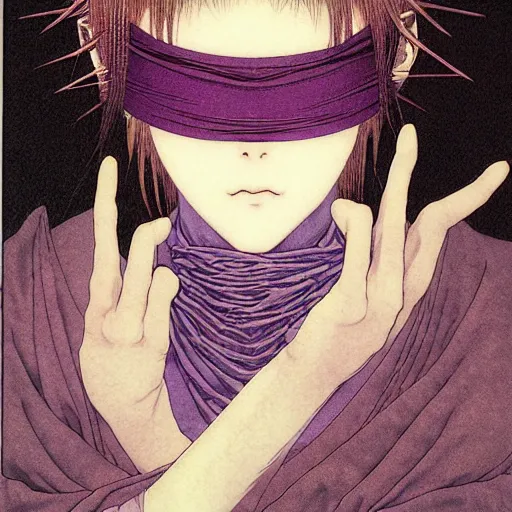 Image similar to prompt : portrait of muse soft light painted by takato yamamoto, purple rinnegan eyes, inspired by ninja anime, smooth face feature, intricate oil painting, high detail, sharp high detail, manga and anime