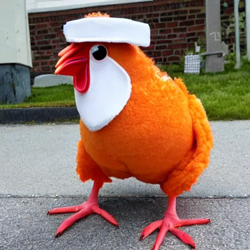 Image similar to chicken dressed as an inmate