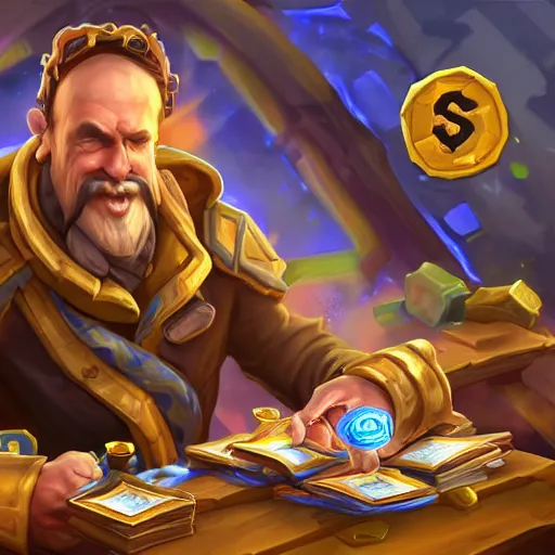 Image similar to a man spending all his money on hearthstone, digital art