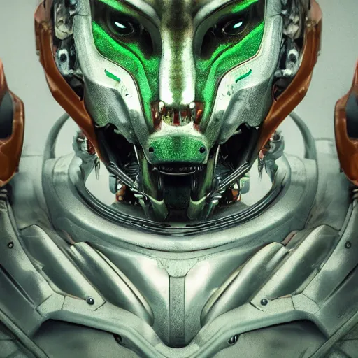 Image similar to a hyper realistic concept art character of a aggressive robotic beast 4K symmetrical portrait, in multiple green copper textures and concrete, character concept art, Rendered in Octane, trending in artstation, cgsociety, 4k post-processing highly detailed, Junji Murakami, Tom Bagshaw, Artgerm, Craig Mullins,Junji Murakami, epic cinematic lighting rendered by octane engine, characters 8K symmetrical,