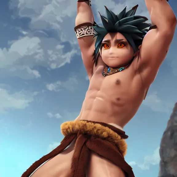 Image similar to 3D render of a cute tribal anime boy in a loincloth, fantasy artwork, fluffy hair, mid-shot, award winning, ray tracing, hyper detailed, very very very beautiful, studio lighting, artstation, unreal engine, unreal 5, 4k, octane renderer