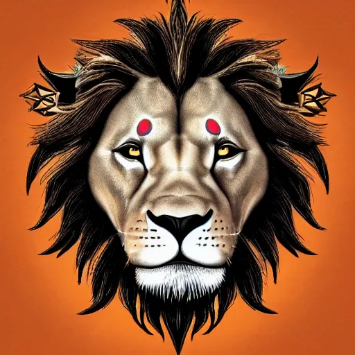 Prompt: a picture of a lion with a crown on its head, an album cover by christian hilfgott brand, deviantart, excessivism, artwork, official art, logo