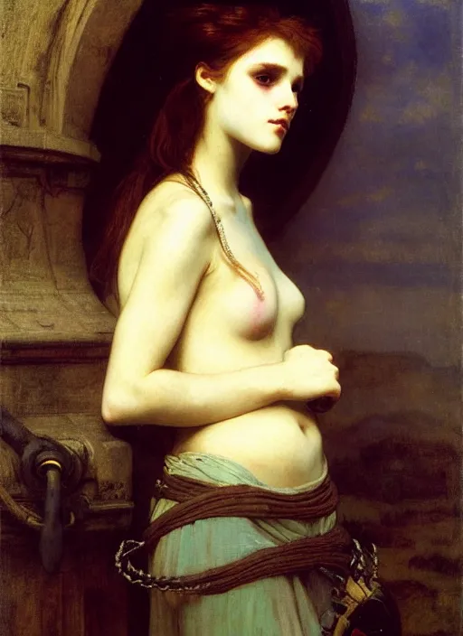 Image similar to a portrait of a pretty sewer punk young lady by alexandre cabanel