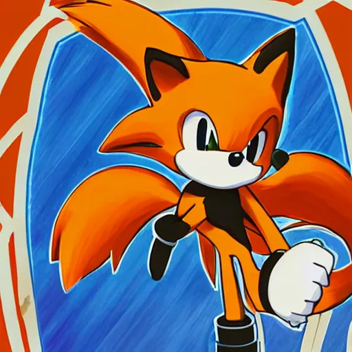 Prompt: tails the fox official art by ken sugimori sonic mania