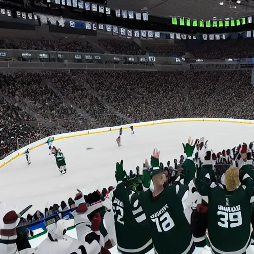 Image similar to Michigan state ice hockey wins national championship in NHL 22 video game, rendered in unreal engine 5