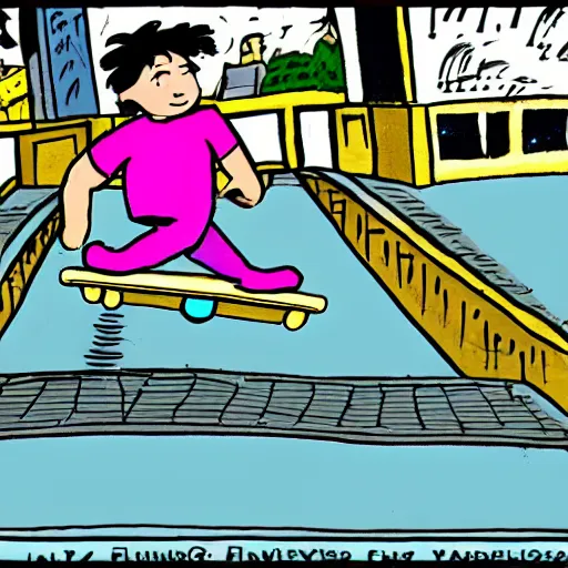 Image similar to 1990s 🦤 on a flying skateboard, cartoon