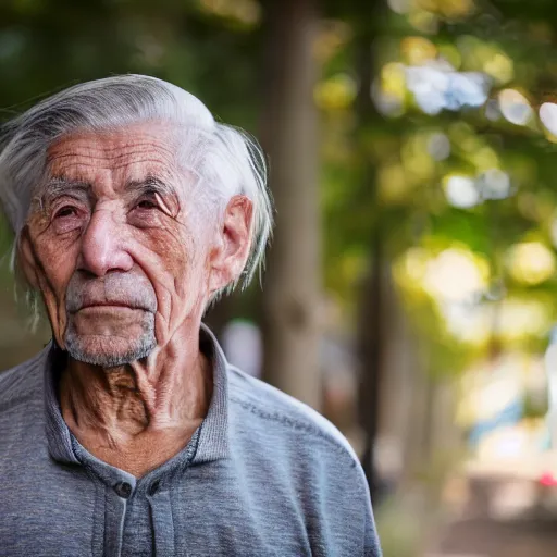 Prompt: portrait of an elderly man with a mullet haircut, canon eos r 3, f / 1. 4, iso 2 0 0, 1 / 1 6 0 s, 8 k, raw, unedited, symmetrical balance, wide angle