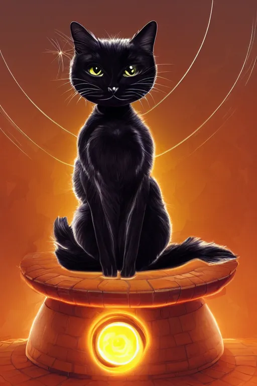 Prompt: black cat sitting next to an energy ringed portal, digital illustration, artstation, artstation hq, hd