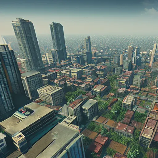 Image similar to urban dhaka city architecture, satellite imagery, 3 d mapping, birds lower eye view, photo realism, unreal engine 5, high quality, ray tracing, epic lighting