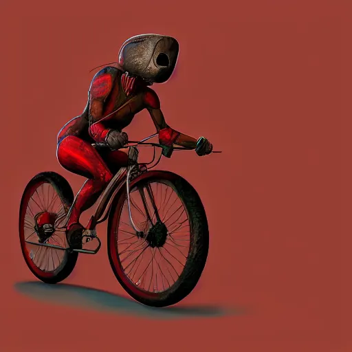 Image similar to humanoid on basic red bicycle artstation not detailed unreal