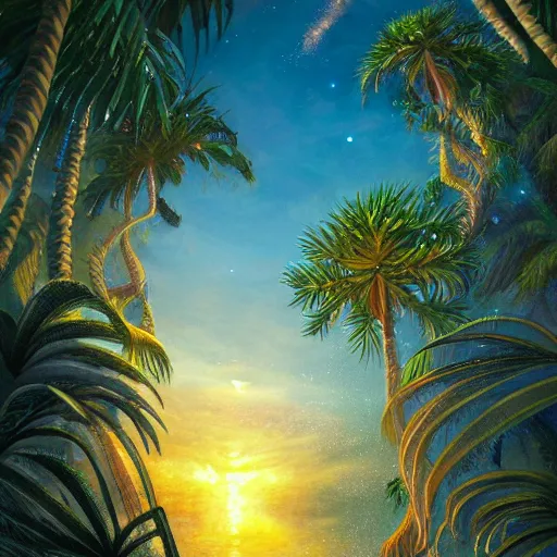 Prompt: a ultradetailed beautiful painting of amazonas by aulo maiskiankski, major arcana mason sparkles sky, and dougherty patrick, trending on artstation, mediterranean, palm trees, light sparkles, major arcana sky, sharp focus, soft light