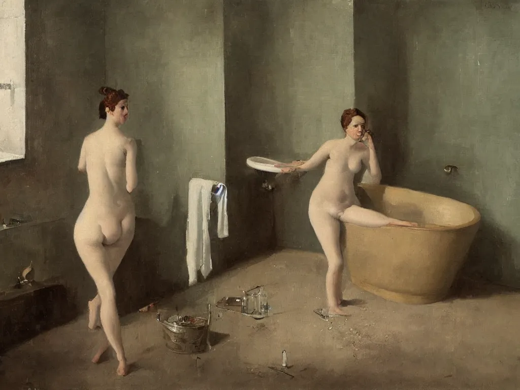 Image similar to woman in a bathtub. painting by fuchs ernst