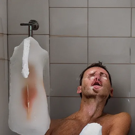 Prompt: a man melting into soap