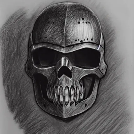 Image similar to pencil sketch of a knight with a skull mask highly detailed