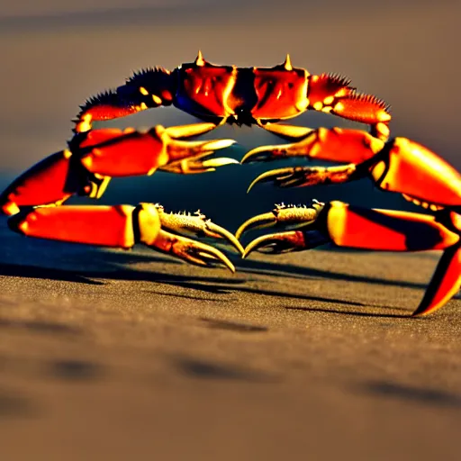 Prompt: crab holding a knife!!! in its claw nature photography, golden hour