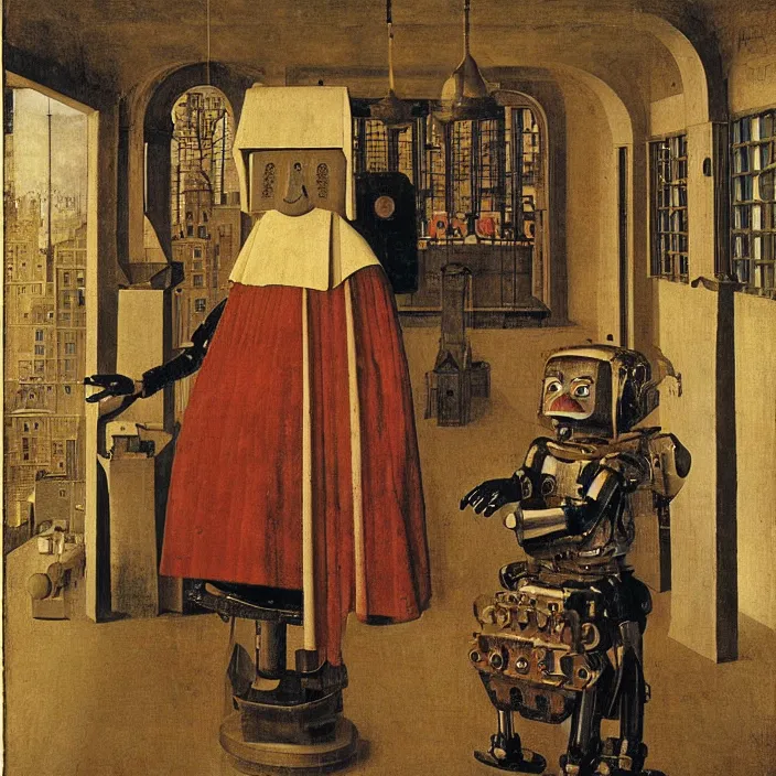 Image similar to a robot, by Jan van Eyck