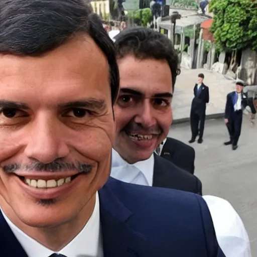 Image similar to spanish president pedro sanchez taking a selfie in venezuela