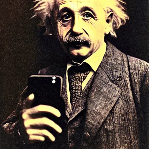 Prompt: selfie einstein portrait