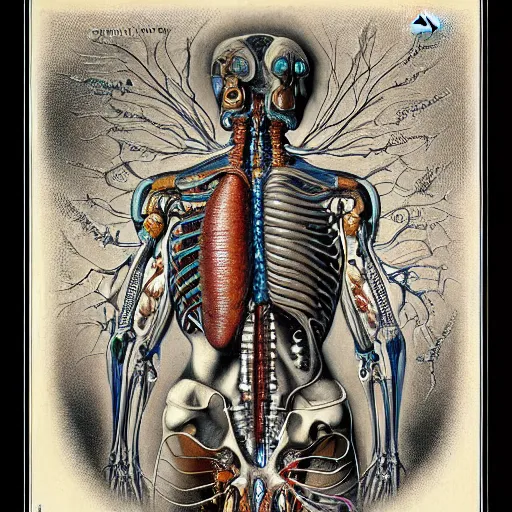 Image similar to cyborg anatomy by ernst haeckel, masterpiece, vivid, very detailed